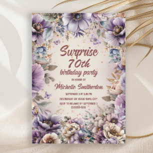 Invitation Papillons floraux aquarelles violettes Surprise 70