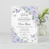 Invitation Papillons floraux bleu pourpre Quinceañera (Debout devant)