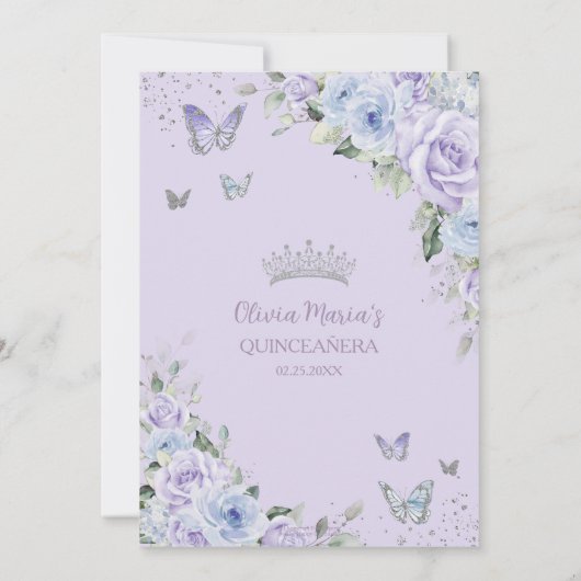 Invitation Papillons floraux bleu pourpre Quinceañera (Dos)