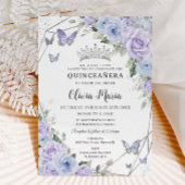 Invitation Papillons floraux bleu pourpre Quinceañera