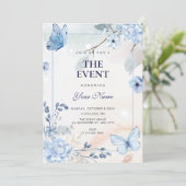 Invitation Papillons floraux bleus  (Debout devant)