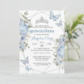 Invitation Papillons floraux bleus 16e Quinceañera (Debout devant)