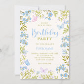 Invitation Papillons floraux bleus anniversaire (Devant)