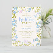 Invitation Papillons floraux bleus anniversaire (Debout devant)