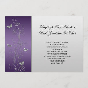 Invitation Papillons floraux d'argent violet Mariage