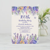 Invitation Papillons floraux de lavande violette 100e anniver (Debout devant)