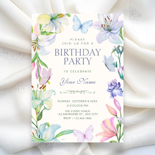 Invitation Papillons floraux esthétiques anniversaire