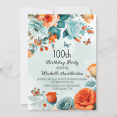 Invitation Papillons Floraux Orange Bleu Anniversaire (Devant)