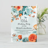 Invitation Papillons Floraux Orange Bleu Anniversaire (Debout devant)