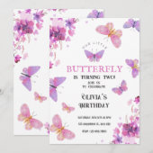 Invitation Papillons floraux pourpres Baby Birthday Invitatio (Devant / Derrière)