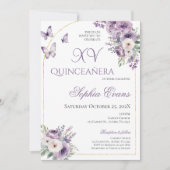Invitation Papillons floraux pourpres Lilac Quinceañera (Devant)