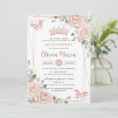 Invitation Papillons floraux rose pâle Chic Quinceañera (Debout devant)