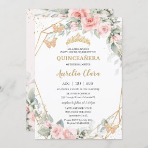 Invitation Papillons floraux rose pâle Chic Quinceañera