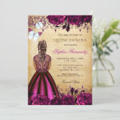 Invitation Papillons floraux rose princesse Quinceañera (Debout devant)