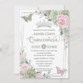 Invitation Papillons floraux rose Sage Quinceanera (Devant)