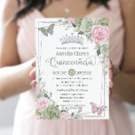 Invitation Papillons floraux rose Sage Quinceanera<br><div class="desc">Cette chic invitation Quinceañera présente un cadre géométrique en parties scintillant argent orné d'une délicate aquarelle vert sauge, rose pâle, vert sage doux et papillons sauge et argent. Personnalisez-le avec vos détails facilement et rapidement, appuyez simplement sur le bouton customiser pour réorganiser et formater le style et le placement du...</div>