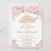 Invitation Papillons floraux roses Princess Tiara Baby shower (Devant)