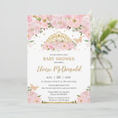 Invitation Papillons floraux roses Princess Tiara Baby shower (Debout devant)