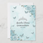 Invitation Papillons floraux turquoise Silver Quinceañera (Dos)