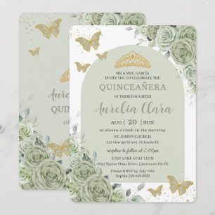 Invitation Papillons floraux vert Sage Arch Quinceanera