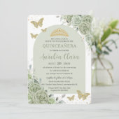 Invitation Papillons floraux vert Sage Arch Quinceanera (Debout devant)