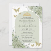 Invitation Papillons floraux vert Sage Arch Quinceanera (Devant)