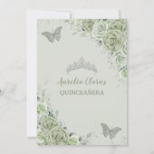 Invitation Papillons floraux vert Sage Silver Quinceañera (Dos)