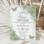 Invitation Papillons floraux verts Sage Sweet sixteen argenté<br><div class="desc">Cette invitation chic Sweet 16 Anniversaire présente un cadre géométrique en parties scintillant argentée orné d'une délicate aquarelle vert floral, d'une douce végétation sauge et de papillons sauge et argent. Personnalisez-le avec vos détails facilement et rapidement, appuyez simplement sur le bouton customiser pour réorganiser et formater le style et le...</div>