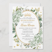 Invitation Papillons floraux vintages Sage vert Quinceañera (Devant)