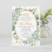 Invitation Papillons floraux vintages Sage vert Quinceañera (Debout devant)