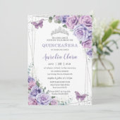 Invitation Papillons floraux violets Lilac Quinceanera en arg (Debout devant)
