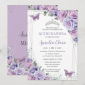 Invitation Papillons floraux violets Lilac Quinceanera en arg (Devant / Derrière)