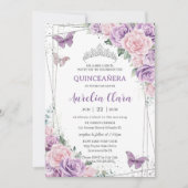 Invitation Papillons floraux violets Lilac rose Quinceañera (Devant)