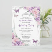 Invitation Papillons floraux violets Lilac rose Quinceañera (Debout devant)