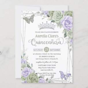 Invitation Papillons floraux violets Sage Quinceanera