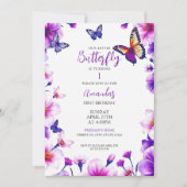 Invitation Papillons floraux violets vibreux 1er anniversaire (Devant)