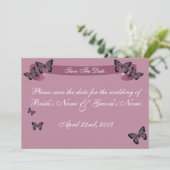 Invitation Papillons Fuchsia Enregistrez la Date (Debout devant)