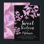 Invitation Papillons holographiques Fête Rose Sweet Sixteen<br><div class="desc">Cartons d'invitation Sweet Sixteen avec Papillons Holographiques Faux</div>