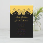 Invitation Papillons Jaune Noir Or Mariage Postérieur (Debout devant)