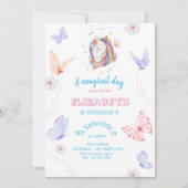 Invitation Papillons Licorne Magiques Anniversaire Rayé  (Devant)