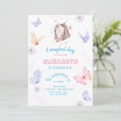Invitation Papillons Licorne Magiques Anniversaire Rayé  (Debout devant)