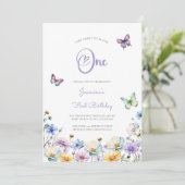Invitation papillons mignon photo 1er anniversaire fleur sauv (Debout devant)