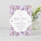 Invitation Papillons modernes Baby shower pourpre (Debout devant)