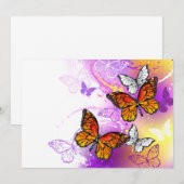 Invitation Papillons monarques sur fond violet (Devant / Derrière)