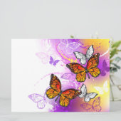 Invitation Papillons monarques sur fond violet (Debout devant)