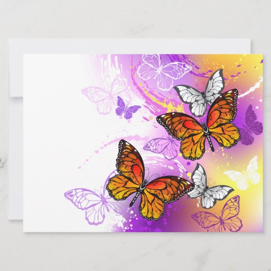 Invitation Papillons monarques sur fond violet (Devant)