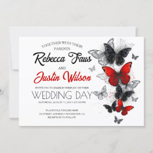 Invitation Papillons Morpho et Monarch rouges et noirs