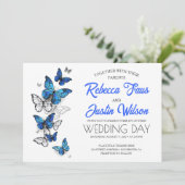 Invitation Papillons Morpho et Monarque bleus et blancs (Debout devant)
