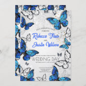 Invitation Papillons Morpho et Monarque bleus et blancs (Devant / Derrière)