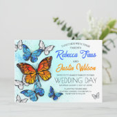 Invitation Papillons Morpho et Monarque Bleus et Orange (Debout devant)